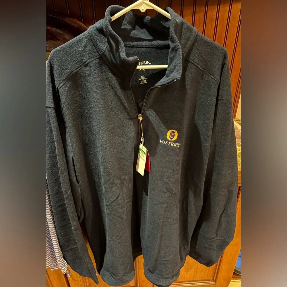 Antigua NWT men’s Fosters’ lager quarter zip pullover. Dark blue with logo. 2XL - Picture 3 of 8